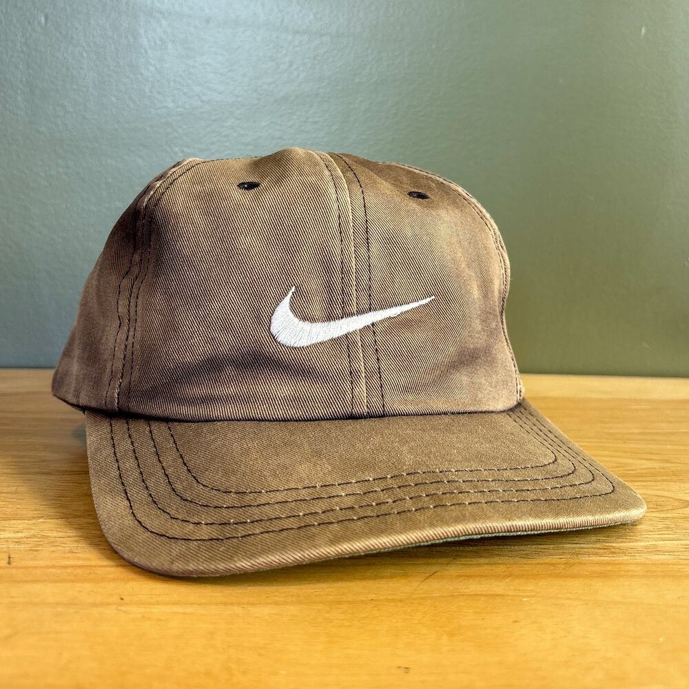 Vintage Nike Golf Swoosh Faded Brown Khaki Fitted Hat Size 7 1/2